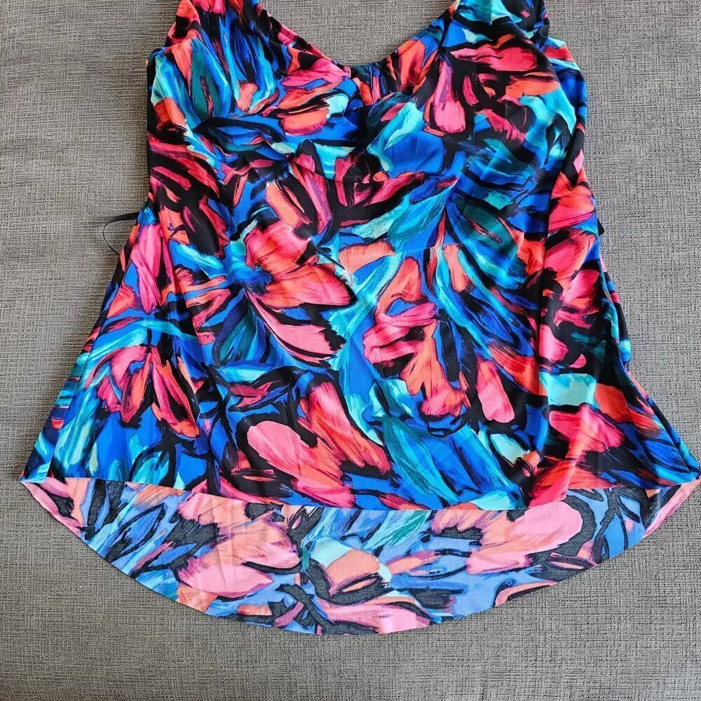 Magicsuit Women's Multi Sophie Cowl Neck High Low Hem Tankini Top Size 10